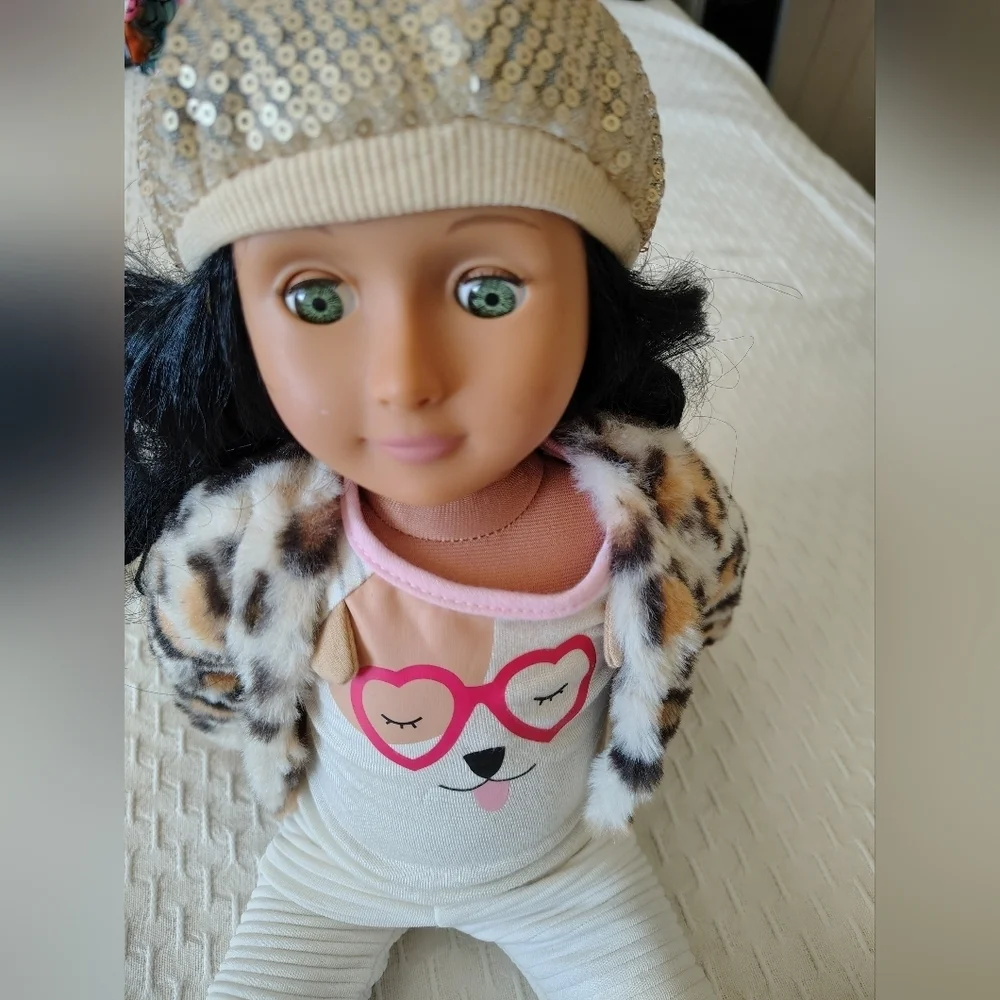 OUR GENERATION Doll with Leopard Jacket and Sequin Hat